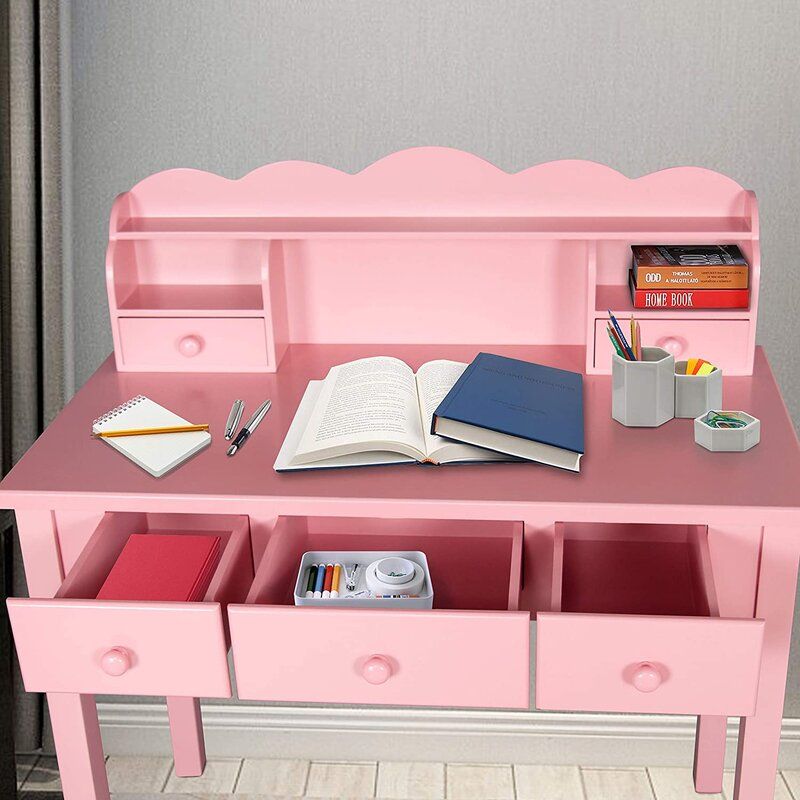 Writing Desk With 5 Drawers And Hutch Shelf thumbnail 4