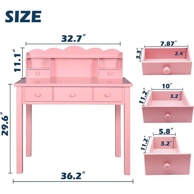 Writing Desk With 5 Drawers And Hutch Shelf thumbnail 6