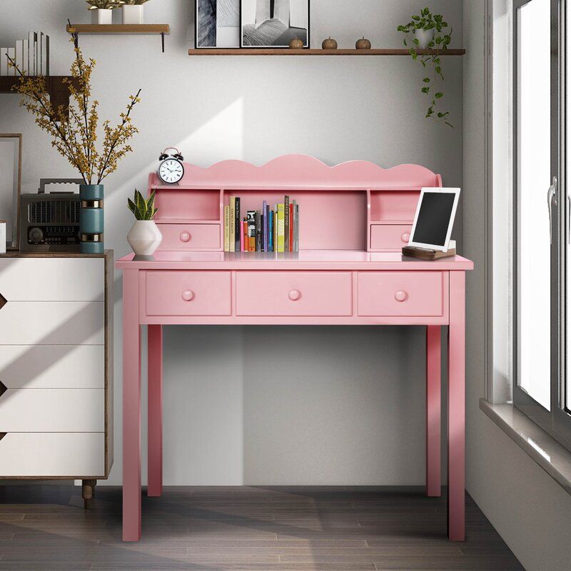 Writing Desk With 5 Drawers And Hutch Shelf thumbnail 9