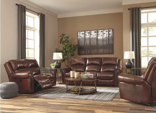 Dunning 66 Genuine Leather Round Arm Reclining Loveseat thumbnail 2