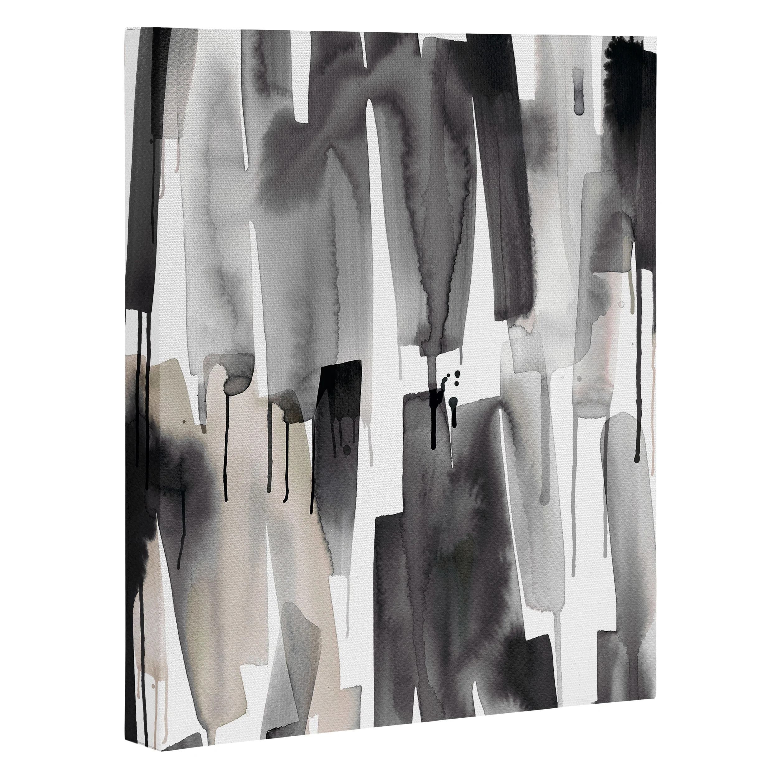 WATERY STRIPES JAPANDI BLACK ART CANVAS WITH FRAME thumbnail 2