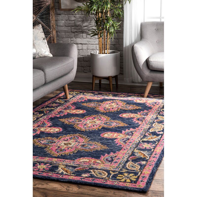 Perryman Oriental Handmade LoopedHooked Wool Navy Area Rug thumbnail 2