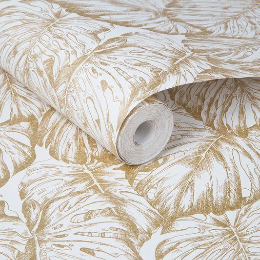 Floral Metallic Wallpaper Roll In Pearl And Gold thumbnail 2