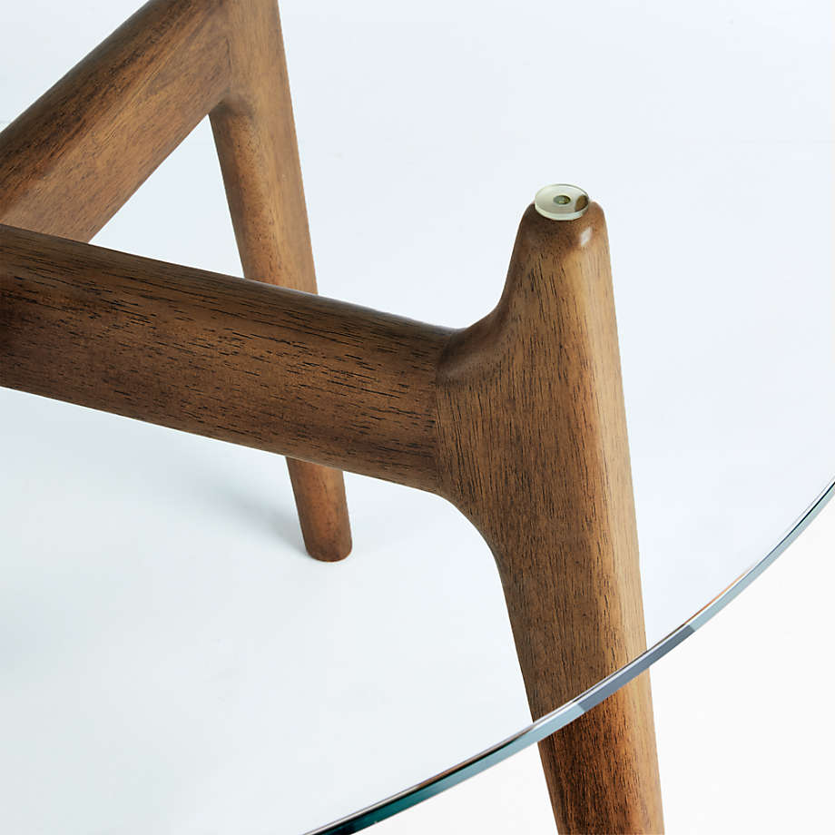 Tate Round Dining Table with Glass Top and Walnut Base thumbnail 2