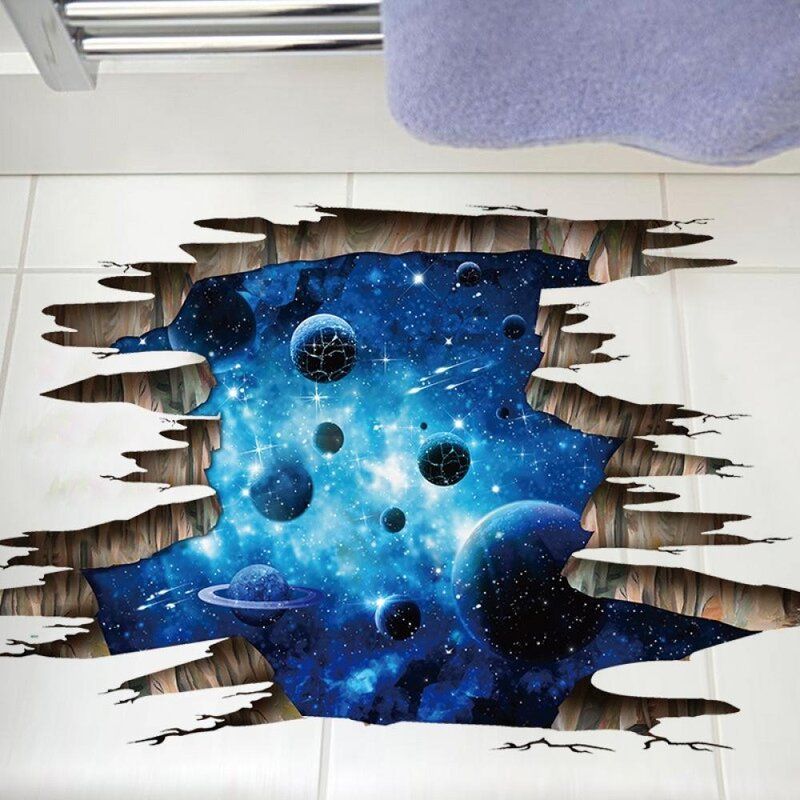 Galaxy Planet Space Murals Wall Decal Creative 3D Cosmic Milky Way Floor thumbnail 2