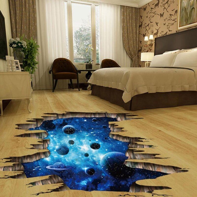 Galaxy Planet Space Murals Wall Decal Creative 3D Cosmic Milky Way Floor thumbnail 7