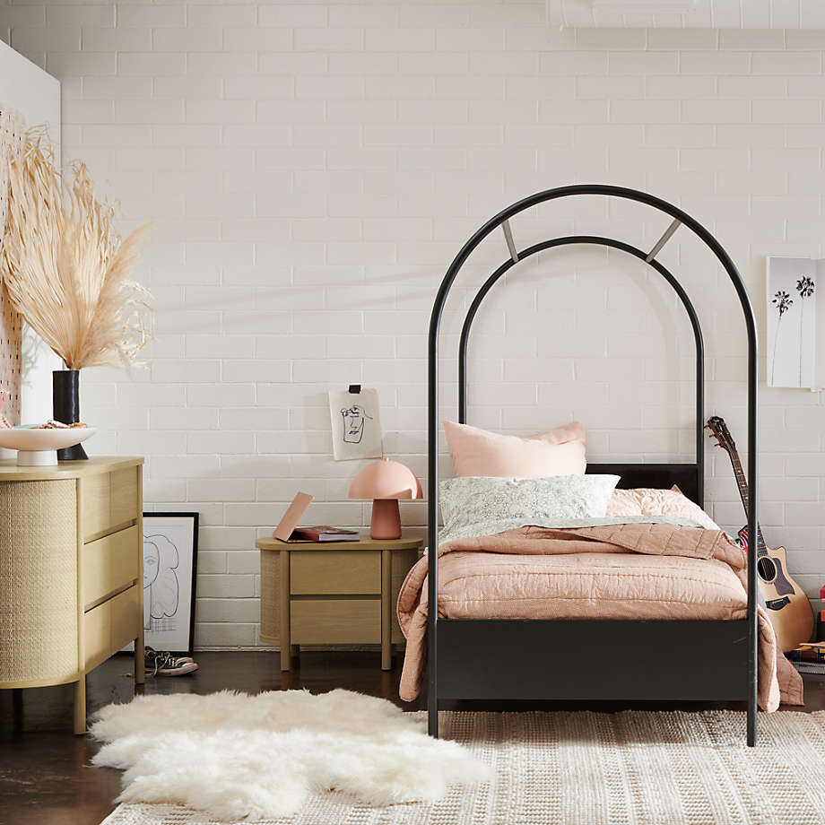 Canyon Arched Twin Black Canopy Bed with Upholstered Headboard thumbnail 2