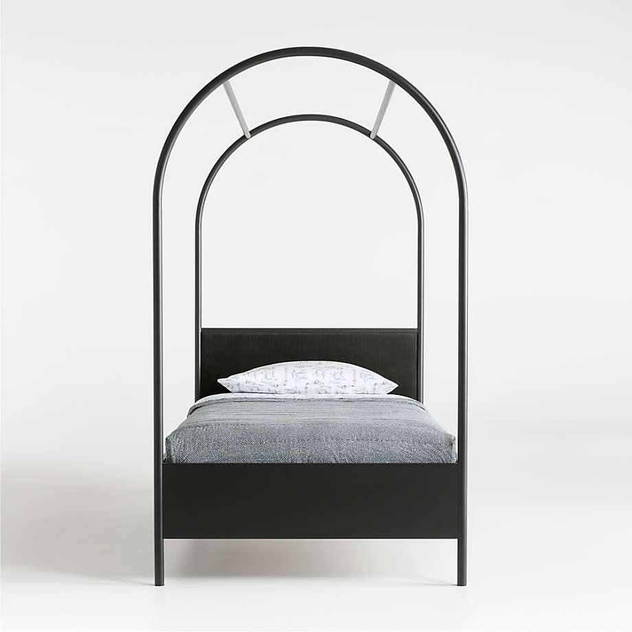Canyon Arched Twin Black Canopy Bed with Upholstered Headboard thumbnail 3
