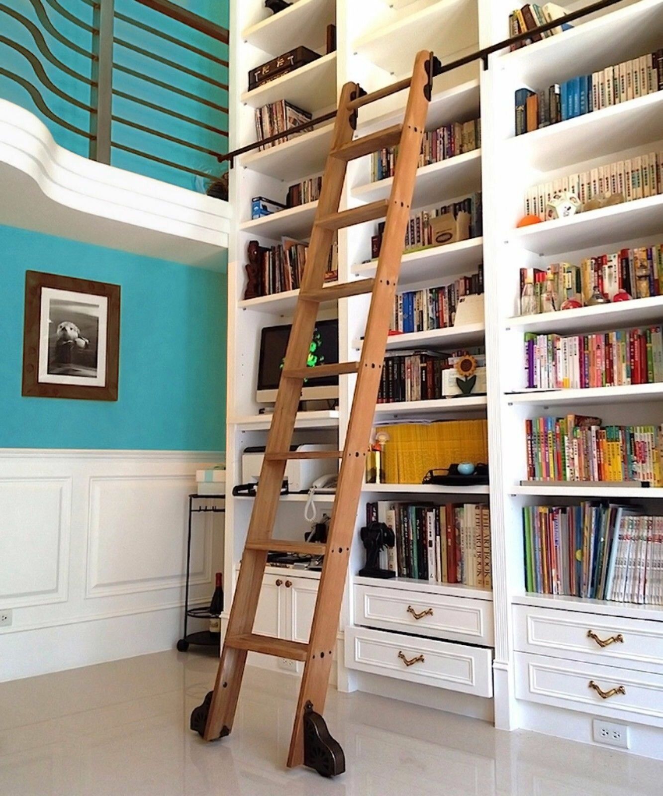 Maple Step Wood Rolling Ladder thumbnail 2