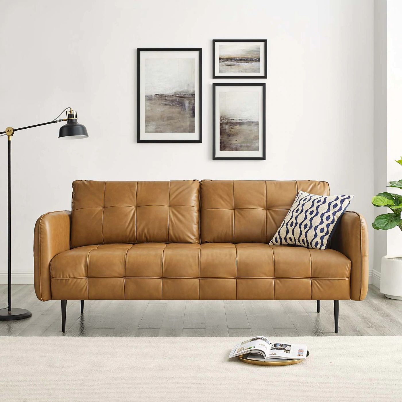 Cromane Tufted Vegan Leather Sofa - Camel thumbnail 2