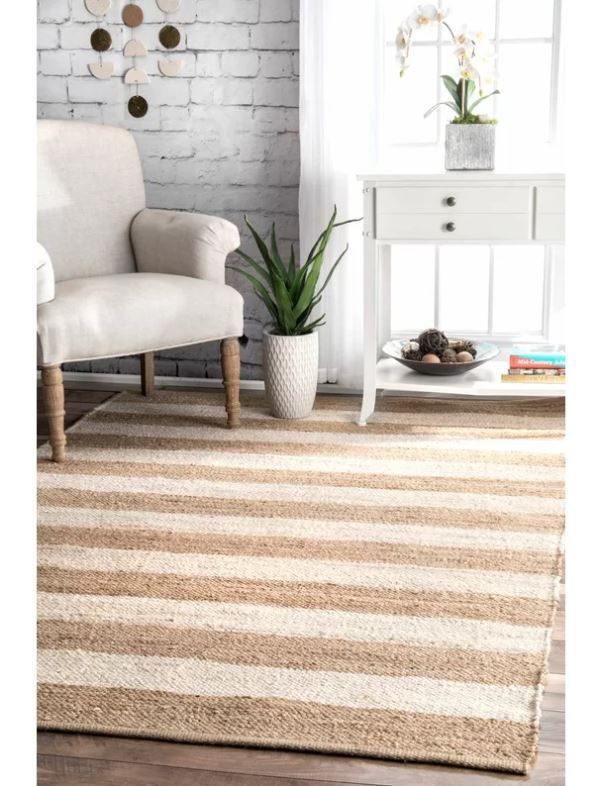 Stockton Springs Striped Handmade Flatweave Cotton Beige Area Rug thumbnail 2