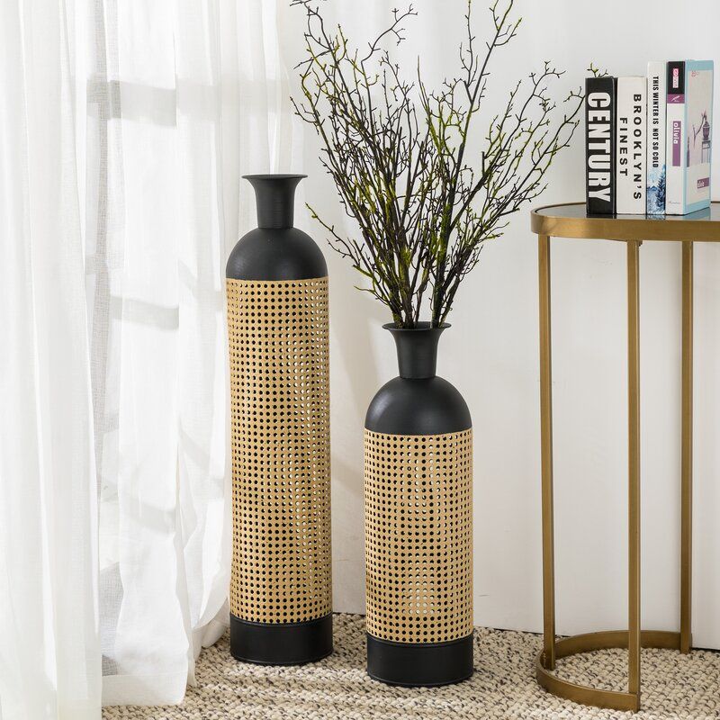 2 Piece Masham Gold Black Stainless Steel Floor Vase Set thumbnail 5