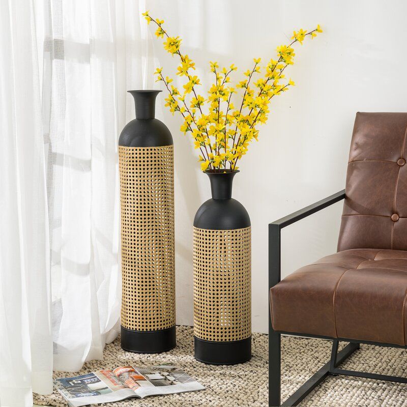 2 Piece Masham Gold Black Stainless Steel Floor Vase Set thumbnail 6