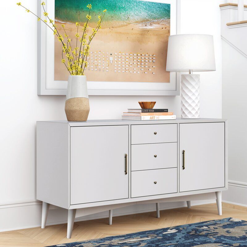 White Union City Wide 3 Drawer Buffet Table thumbnail 5