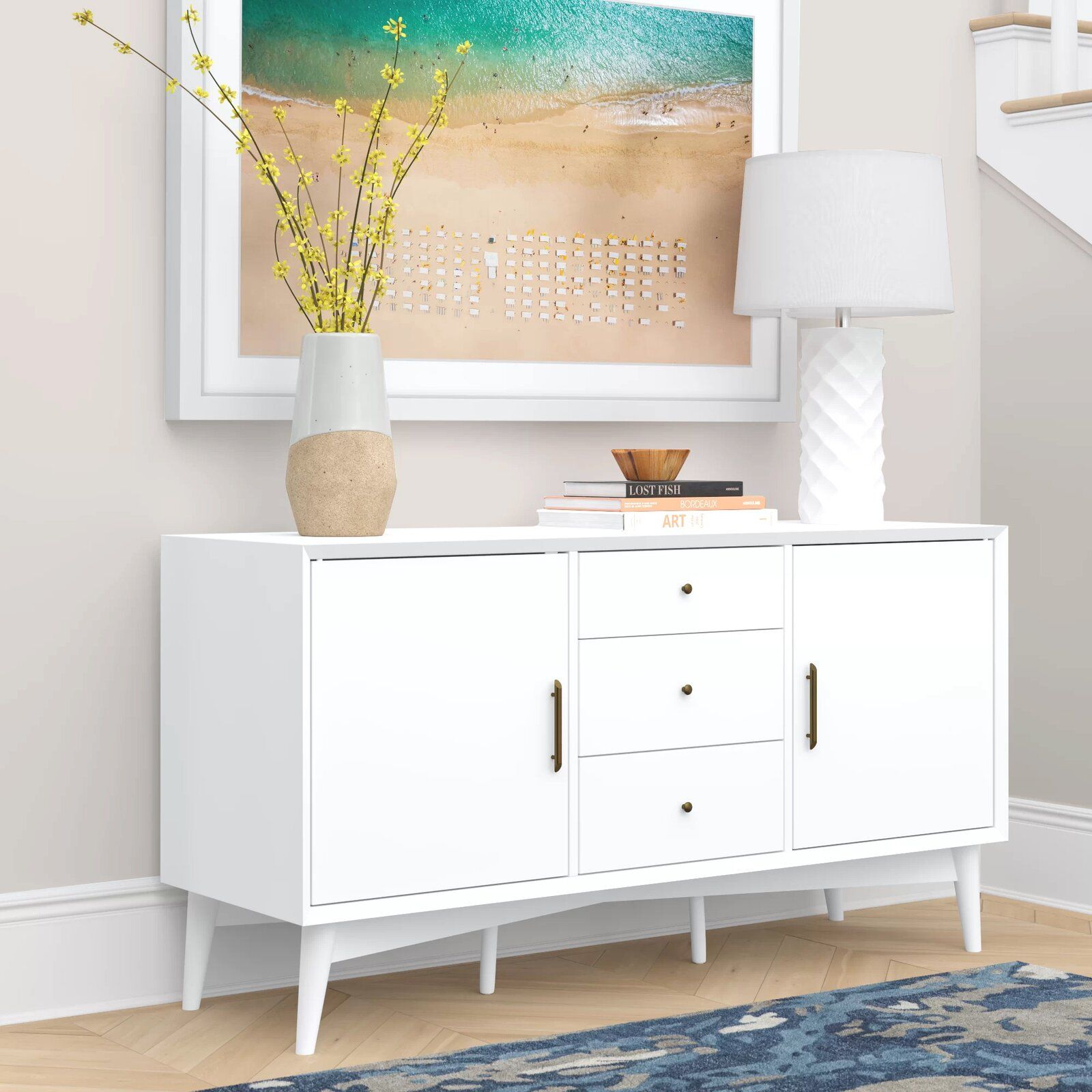 White Union City Wide 3 Drawer Buffet Table thumbnail 6