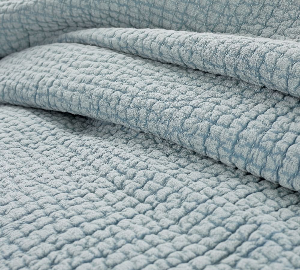 Sky Blue Stonewashed Pickstitch Cotton Quilt Queen thumbnail 3