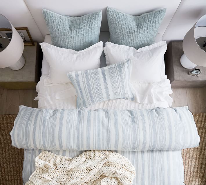 Sky Blue Stonewashed Pickstitch Cotton Sham with insert-26"X20" thumbnail 2
