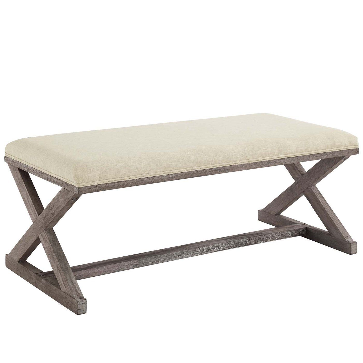Province Vintage French X Brace Upholstered Fabric Bench thumbnail 2