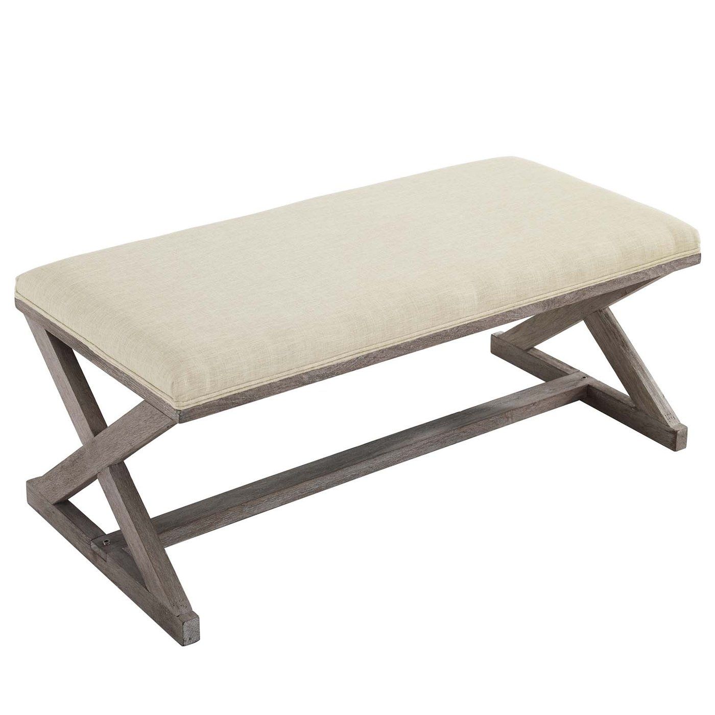 Province Vintage French X Brace Upholstered Fabric Bench thumbnail 3