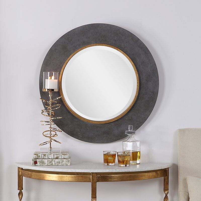 Zena Round Beveled Distressed Accent Mirror thumbnail 4