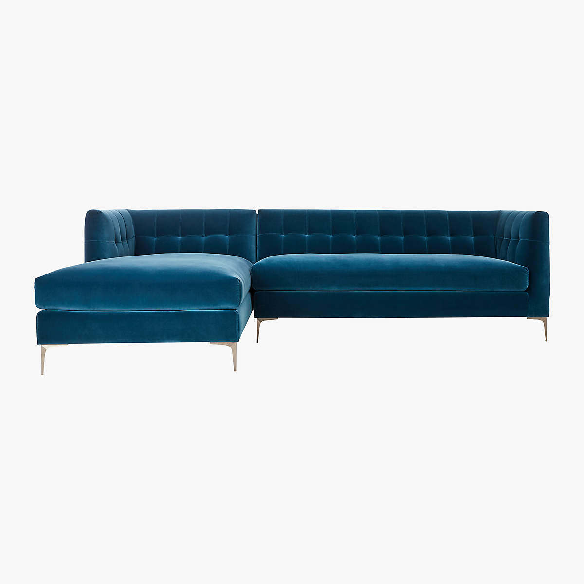 HOLDEN 2 PIECE BLUE VELVET TUFTED SECTIONAL LOVESEAT thumbnail 2