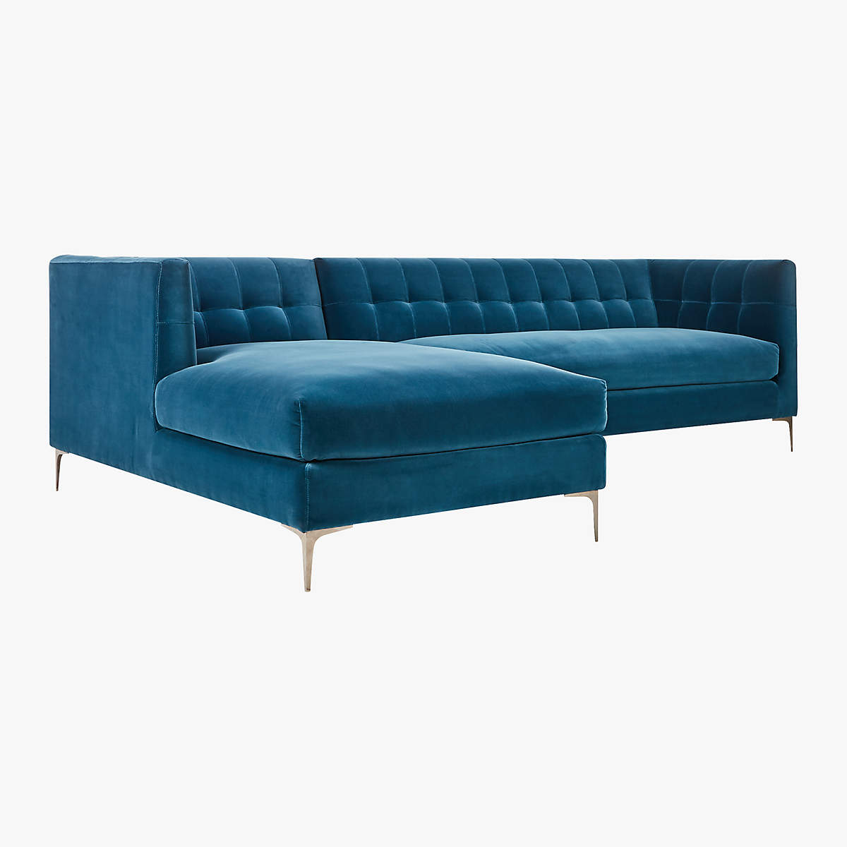 HOLDEN 2 PIECE BLUE VELVET TUFTED SECTIONAL LOVESEAT thumbnail 3