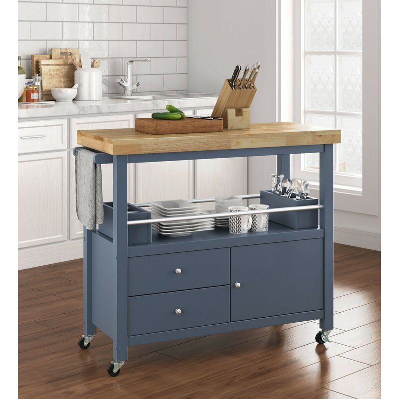 Gerolakkos Kitchen Cart with Solid Wood Top and Locking Wheels thumbnail 3
