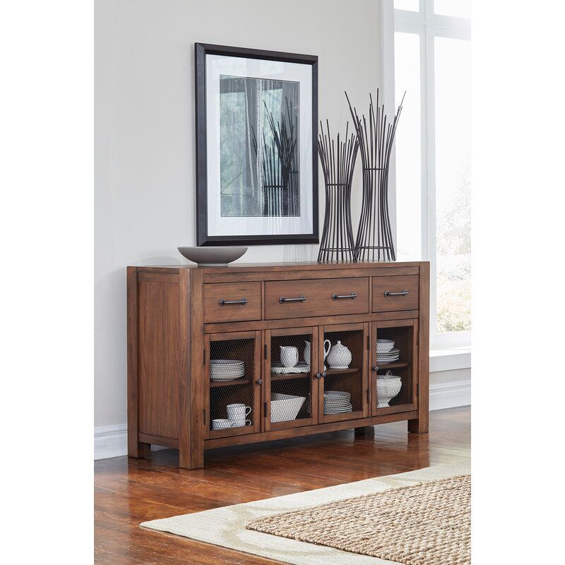 Trevion 61 Wide 3 Drawer Mahogany Solid Wood Buffet Table thumbnail 5