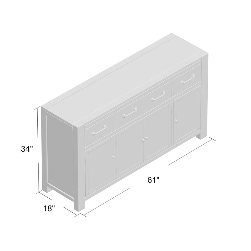 Trevion 61 Wide 3 Drawer Mahogany Solid Wood Buffet Table thumbnail 7