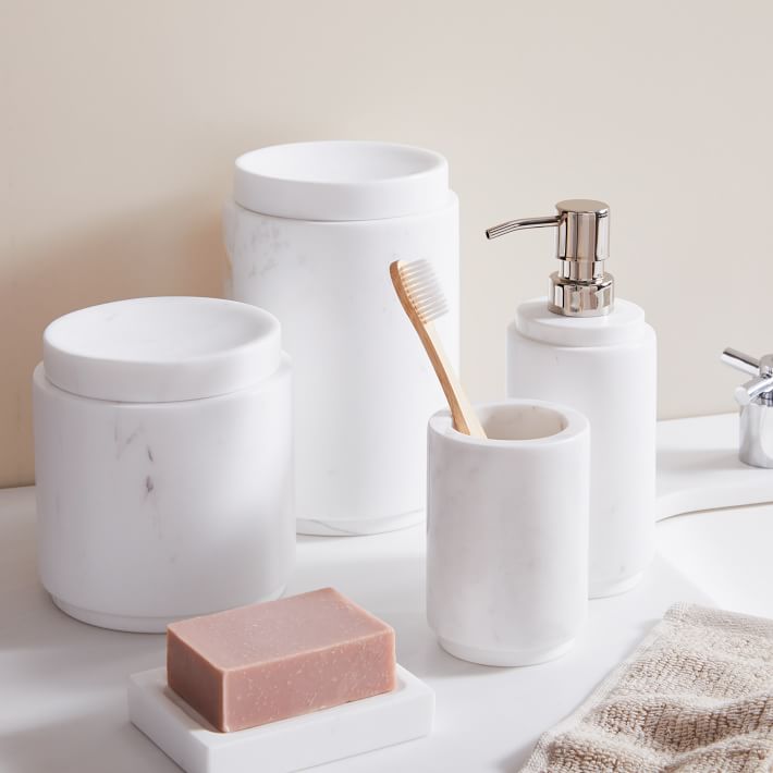 White Marbled Bath Accessories Tall Canister thumbnail 2