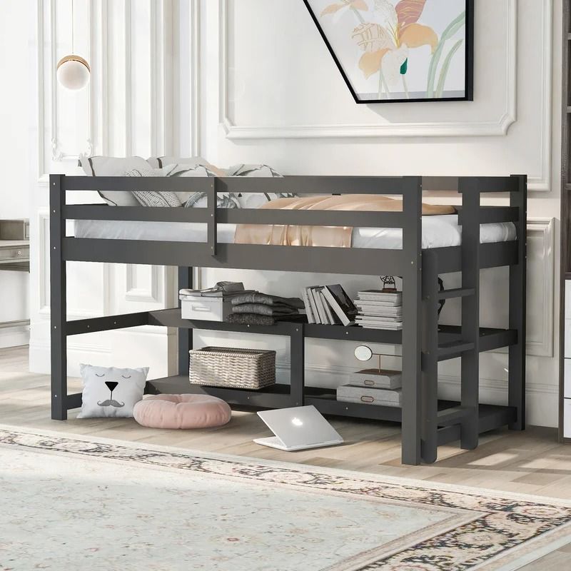 Thendara Twin Loft Bed with Shelves by Harriet Bee thumbnail 2