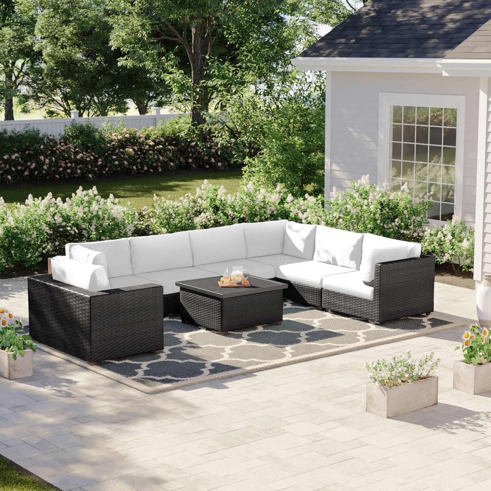 Fernando All Weather Wicker Rattan 6 Person Seating Group with Cushions thumbnail 2
