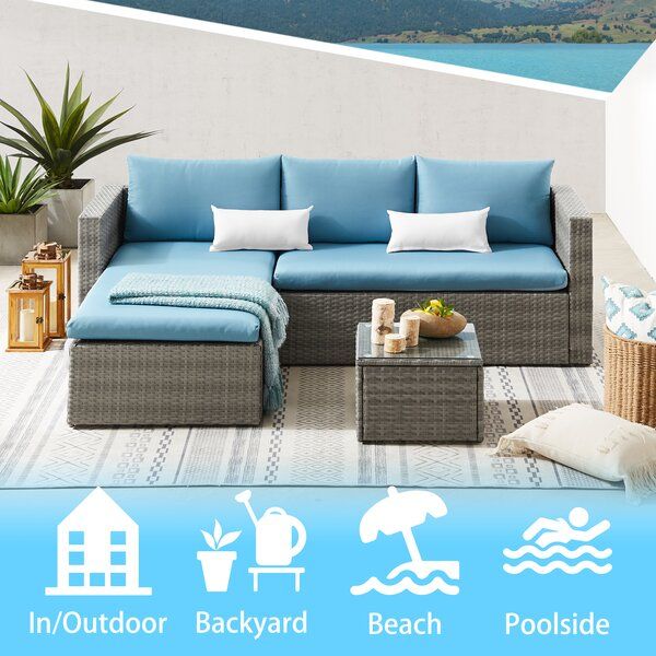 Cleo Wicker Rattan 6 Person Seating Group with Cushions Set of 2 thumbnail 2