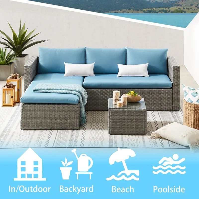 Cleo Wicker Rattan 6 Person Seating Group with Cushions Set of 2 thumbnail 2