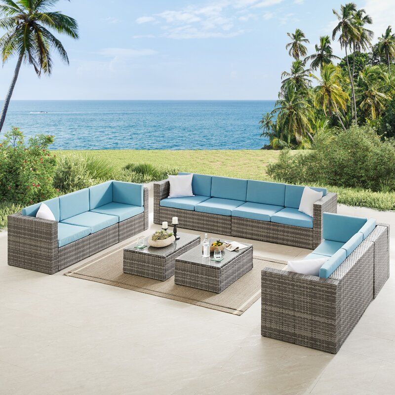 Engelhardt Wicker Rattan 10 Person Seating Group with Cushions Set of 2 thumbnail 6