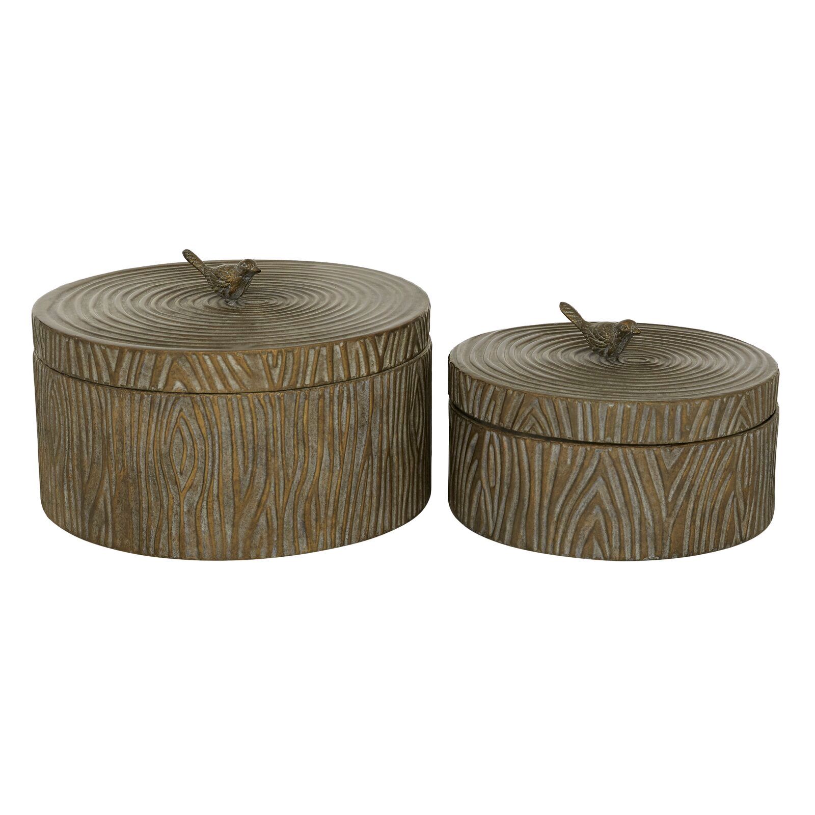 Tree Bark Texture and Bird Handled Lid 2 Piece Metal Box Set thumbnail 2