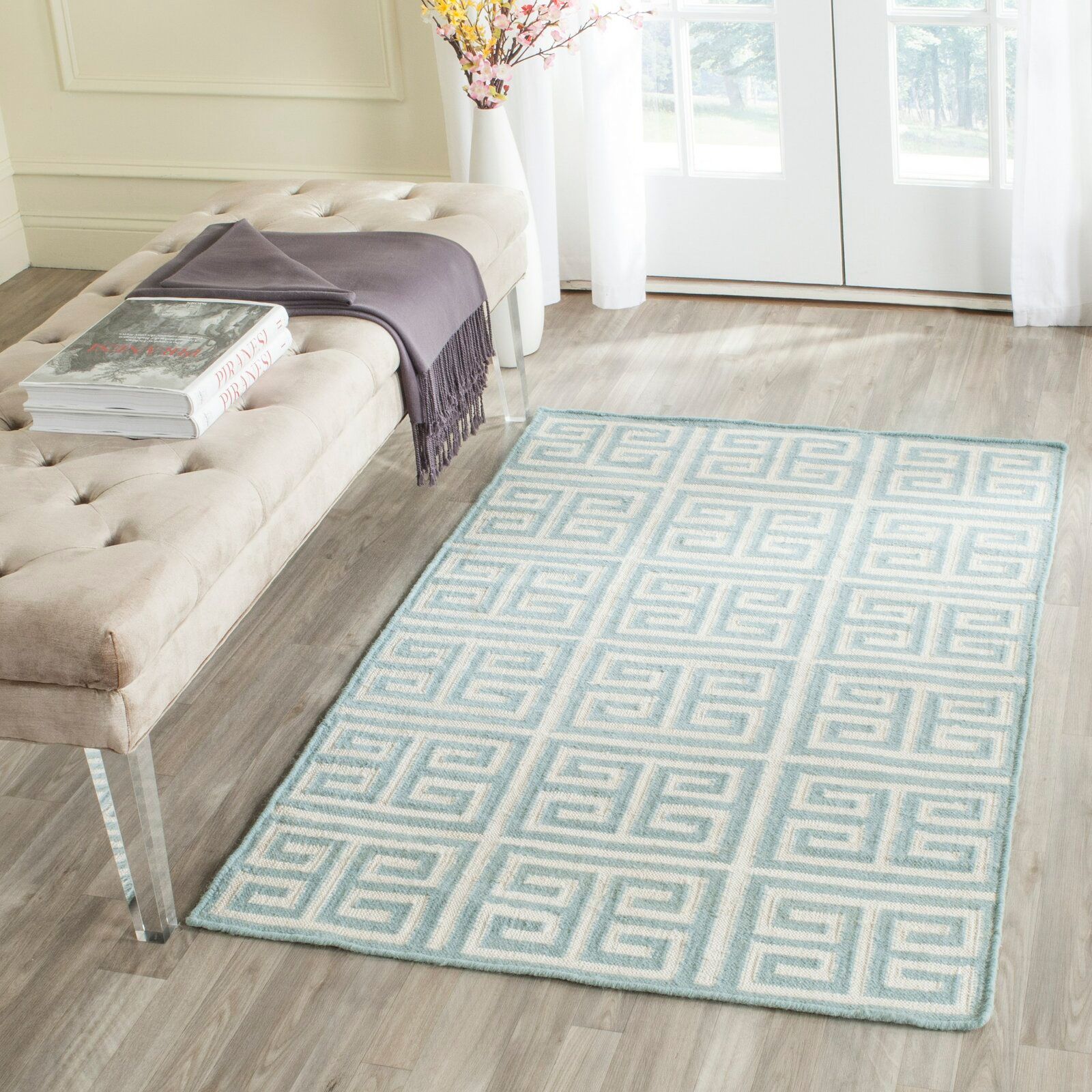 Rodgers Geometric Handmade Flatweave Wool Blue Ivory Area Rug thumbnail 2