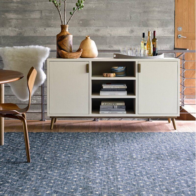 Kota Kilim Geometric Area Rug In Blue White thumbnail 2