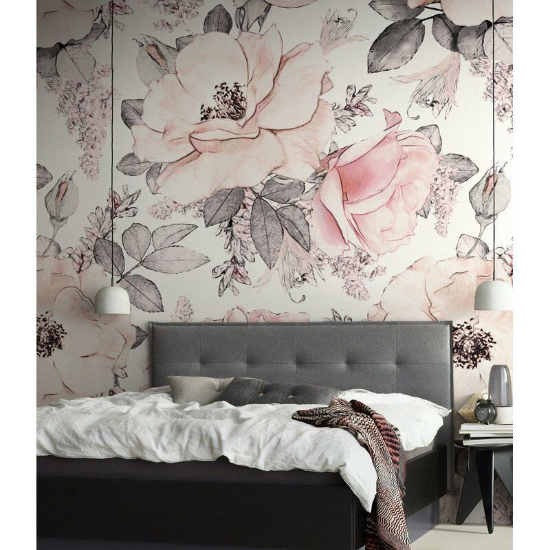 Soft Pink Rose Flower Pattern Removable Textile Wallpaper thumbnail 2