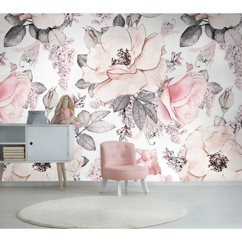 Soft Pink Rose Flower Pattern Removable Textile Wallpaper thumbnail 3