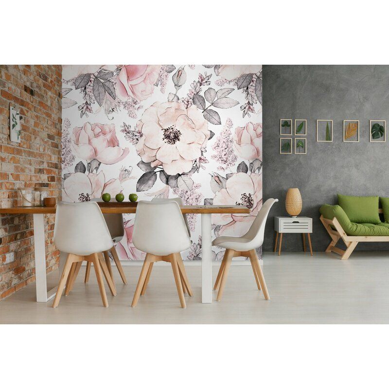 Soft Pink Rose Flower Pattern Removable Textile Wallpaper thumbnail 4