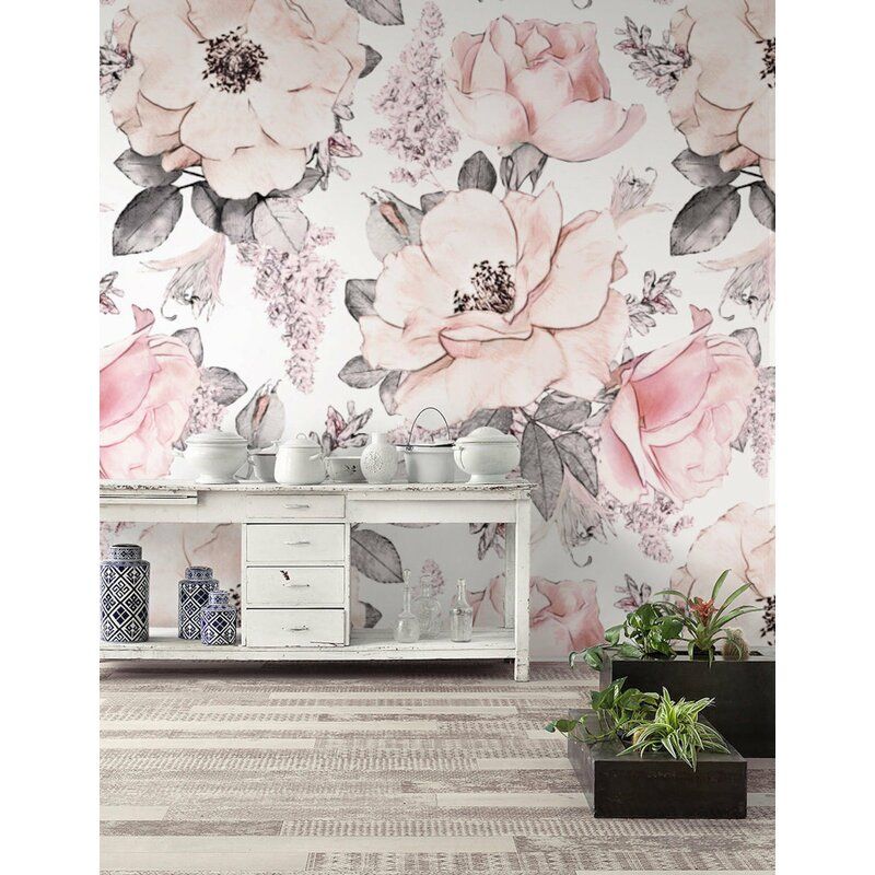 Soft Pink Rose Flower Pattern Removable Textile Wallpaper thumbnail 5
