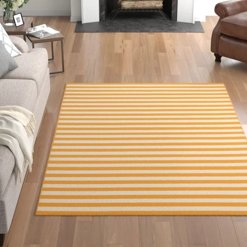 Yepez Striped Yellow White Indoor Outdoor Area Rug thumbnail 2