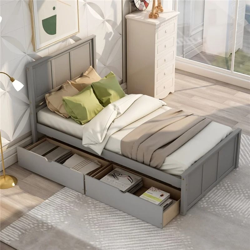 Berenger Twin Solid Wood Low Profile Storage Platform Bed Twin thumbnail 2