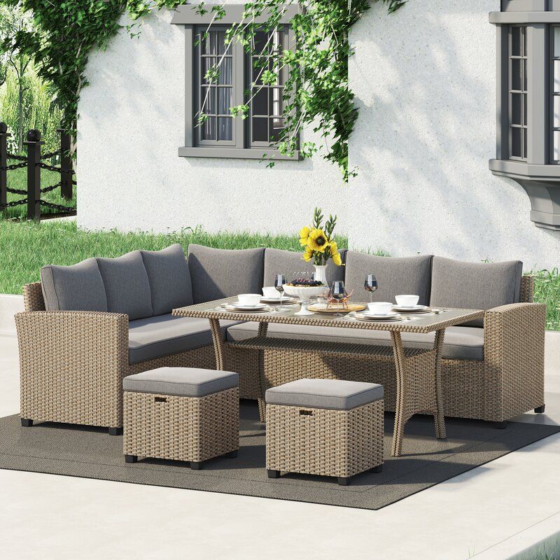 Resin Wicker 6  Person Seating Group With Cushions thumbnail 2