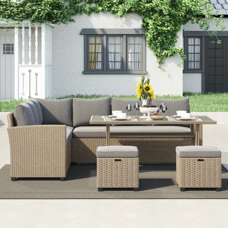 Wicker/Rattan 6 - Person Seating Group with Cushions thumbnail 3