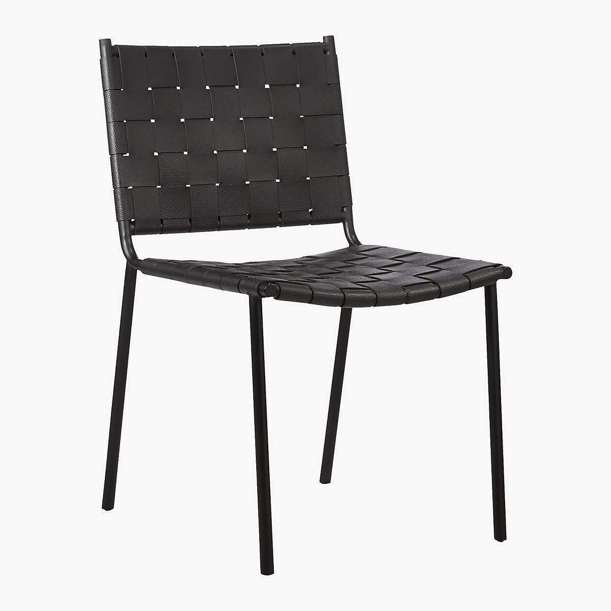 WOVEN BLACK LEATHER DINING CHAIR thumbnail 2