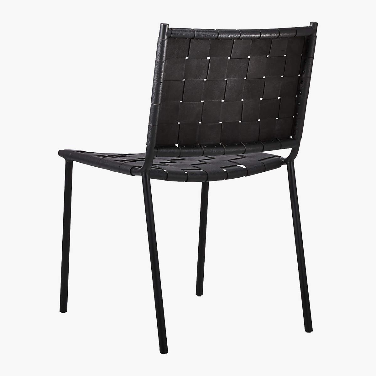 WOVEN BLACK LEATHER DINING CHAIR thumbnail 3