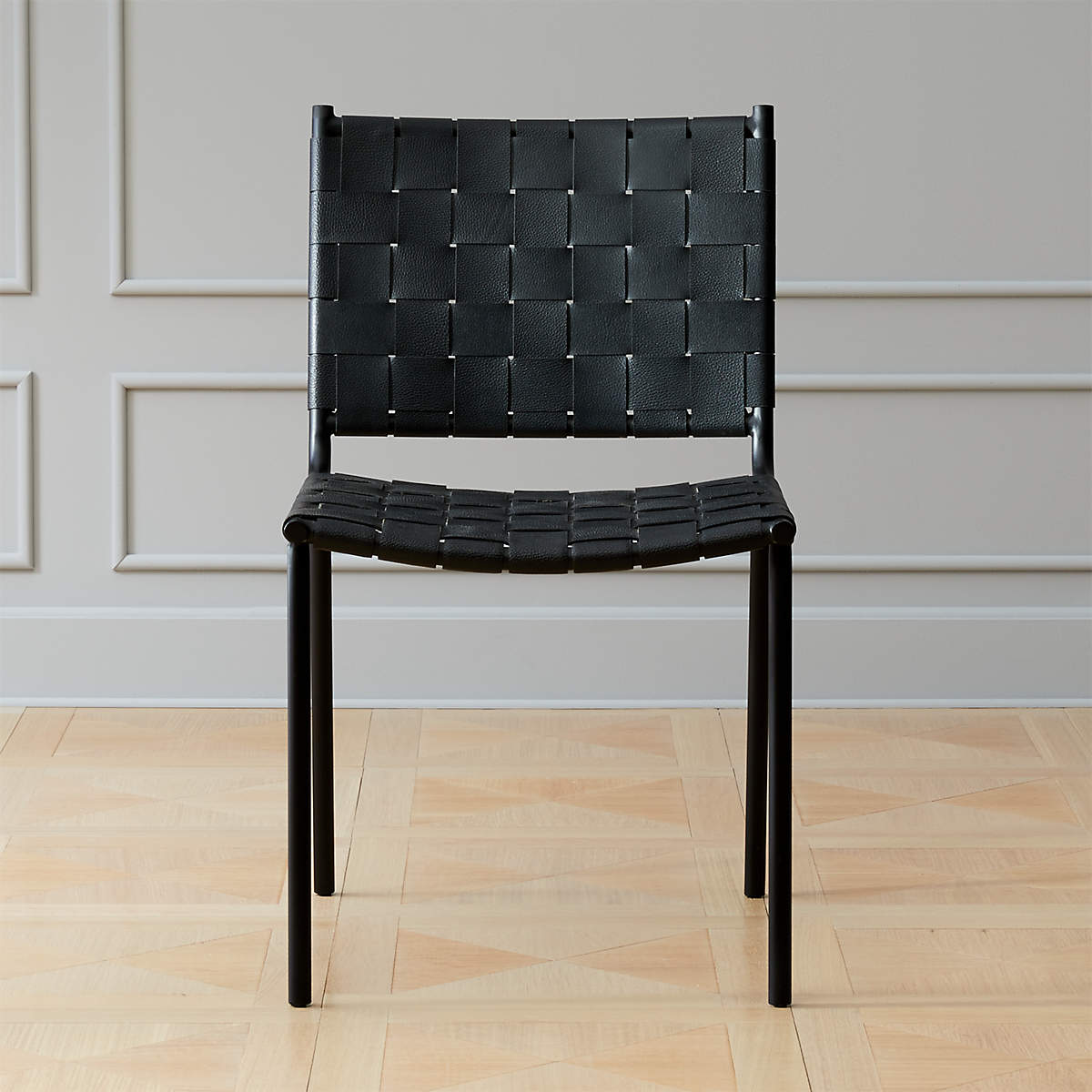 WOVEN BLACK LEATHER DINING CHAIR thumbnail 4