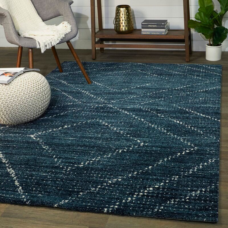 Beveridge Geometric Dark Blue Area Rug thumbnail 2